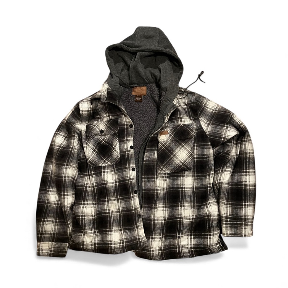 Men's Black and Gray Plaid Hooded Jacket
